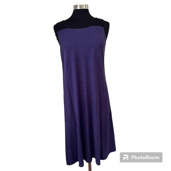 Eileen Fisher Organic Cotton Blend Open Back Colorblock Purple-Black Midi Dress - Picture 1 of 11